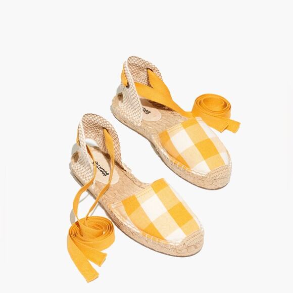 Soludos | Lauren Espadrilles Plaid Marigold Ankle Wrap Ties Jute NWOB - Picture 8 of 10